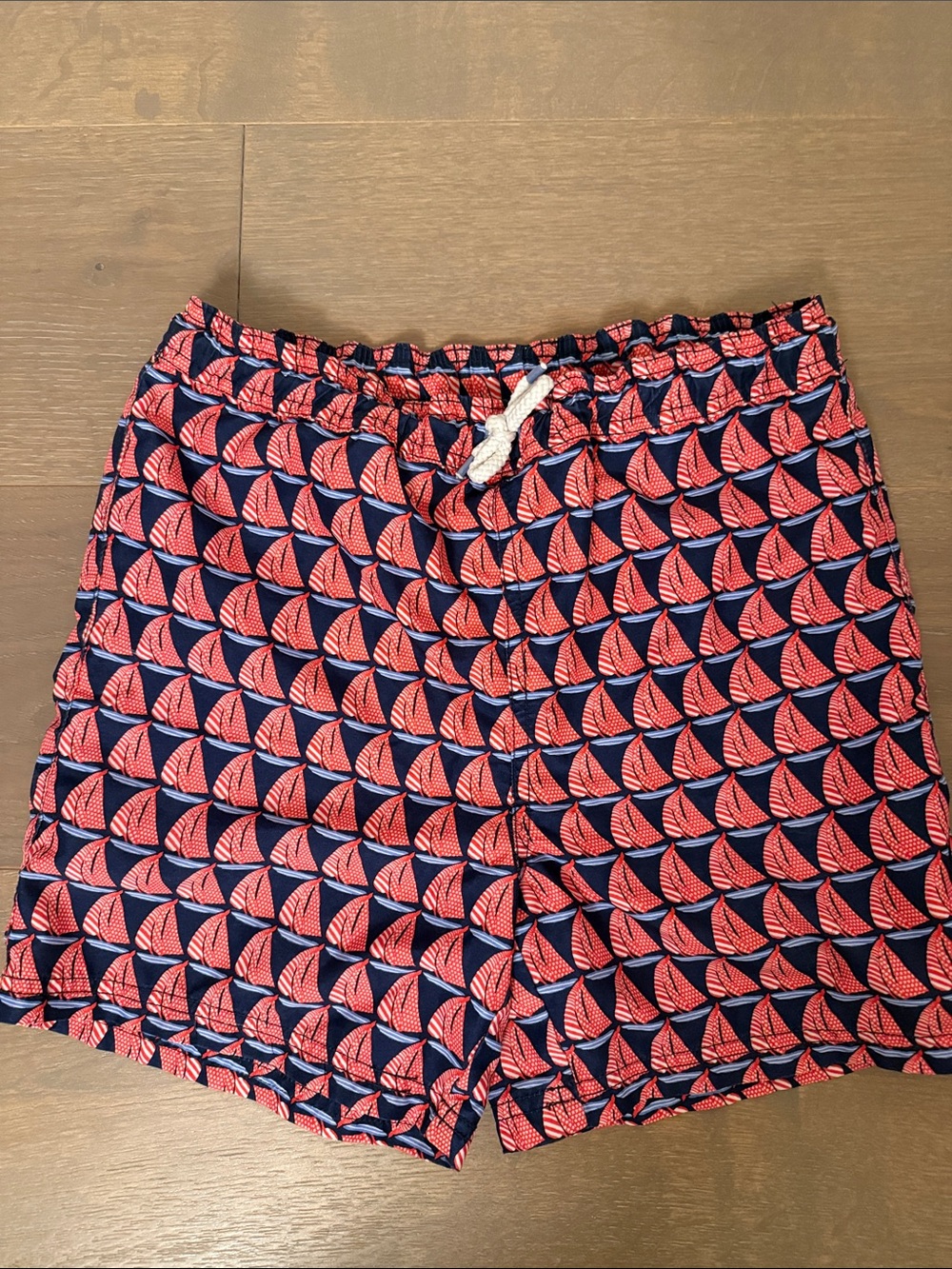 Janie and Jack Navy and Coral Sailboat Swim Trunks